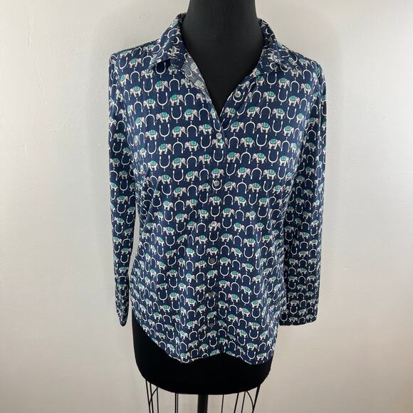 J CREW  Perfect Button-Up Blue Elephant Print Shirt Long Sleeve H6466 Slim Fit 4 - Picture 2 of 8